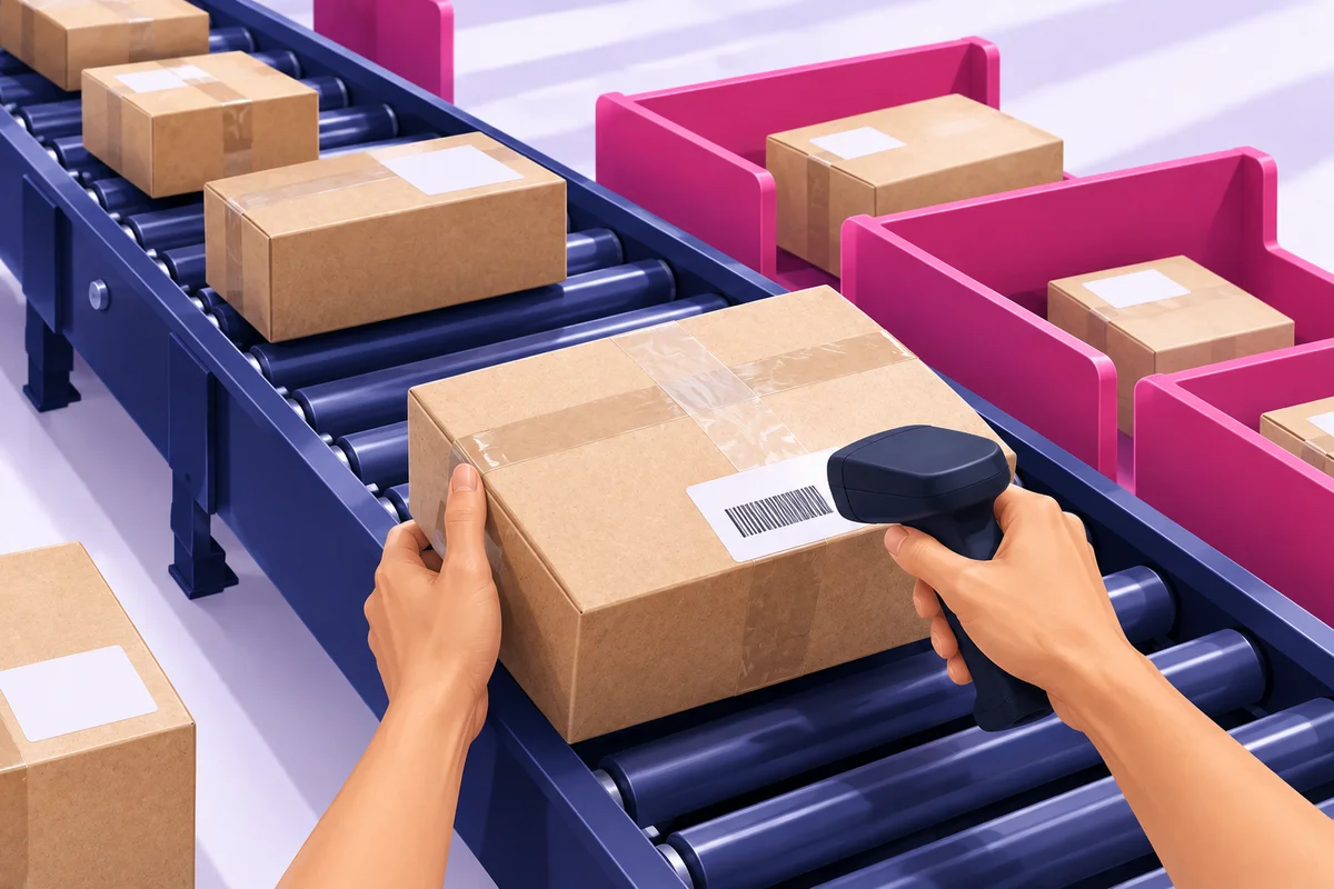 Illustration of work at a DPD parcel warehouse